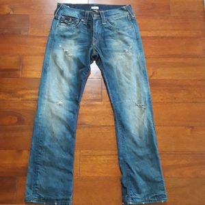 True Religion Blue Faded Distressed Straight Jeans